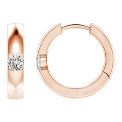 Créoles en or rose 14 carats avec diamants ronds naturels (taille 3 mm, couleur I-J)