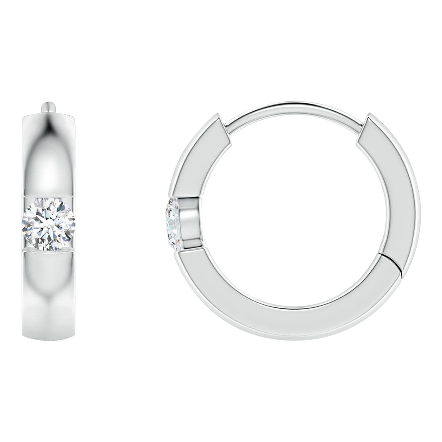 Natural Round Diamond Hoop Earrings in 14K White Gold (Size-2mm, Color-G)
