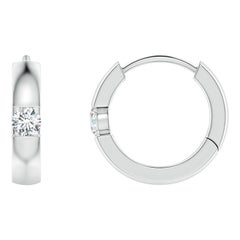 Natural Round Diamond Hoop Earrings in 14K White Gold (Size-2mm, Color-G)