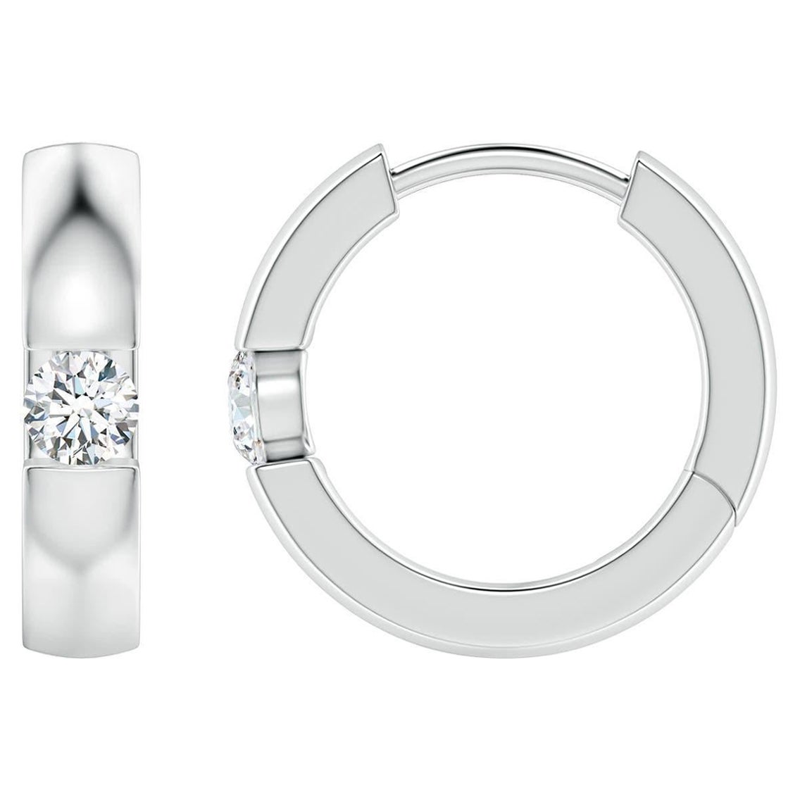 Natural Round Diamond Hoop Earrings in 14K White Gold (Size-2.5mm, Color-G) For Sale