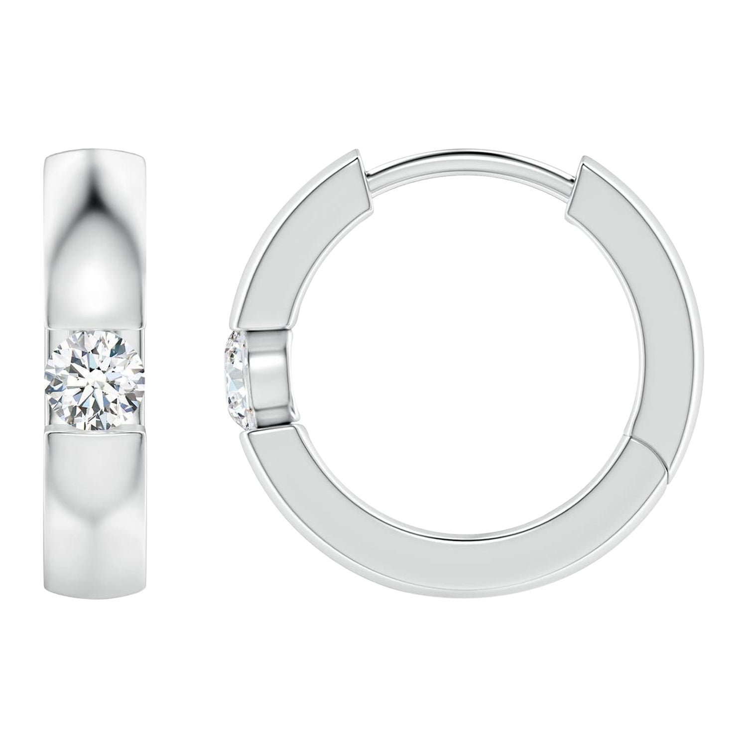 Natural Round Diamond Hoop Earrings in 14K White Gold (Size-2.5mm, Color-G)