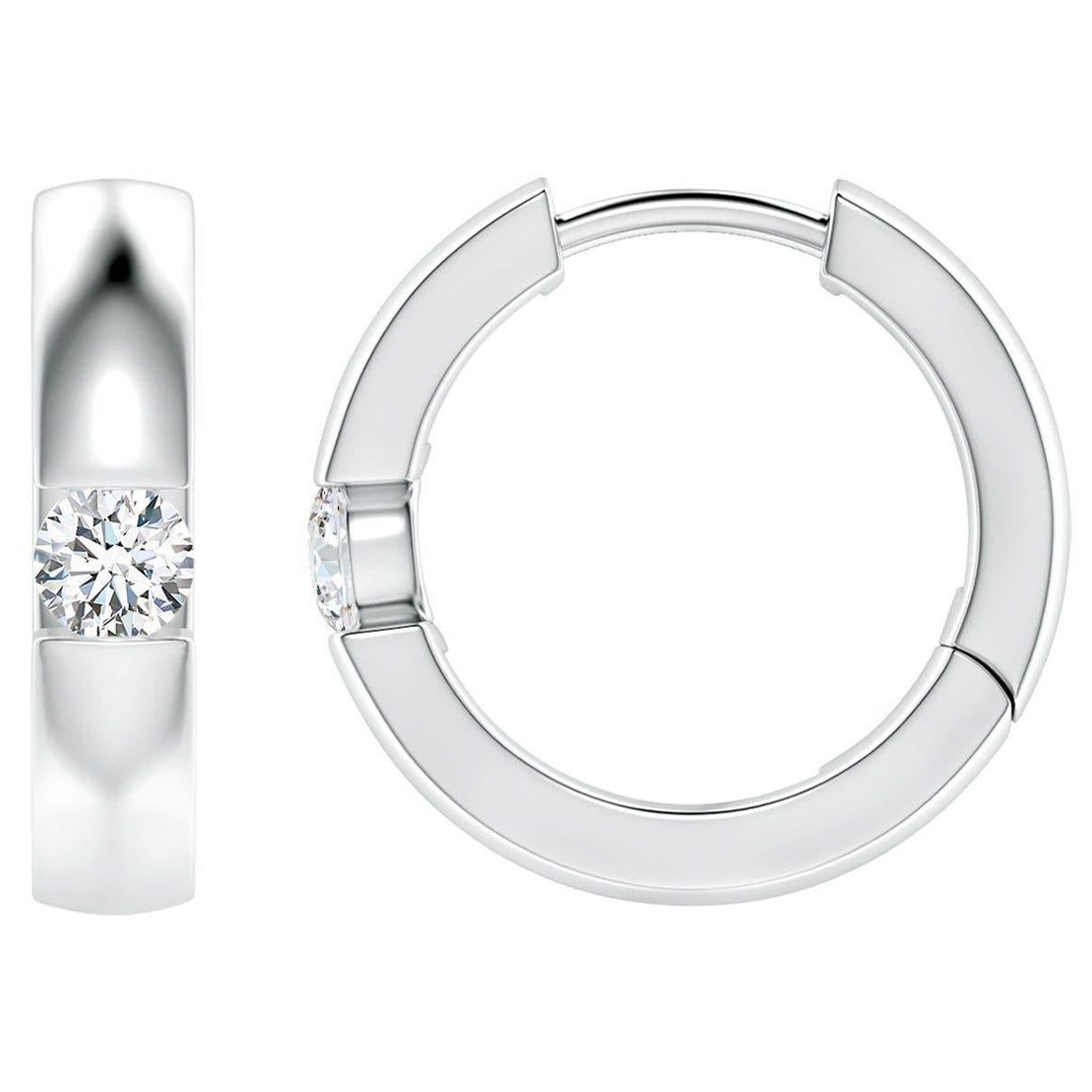 Natural Round Diamond Hoop Earrings in 14K White Gold (Size-3mm, Color-G) For Sale