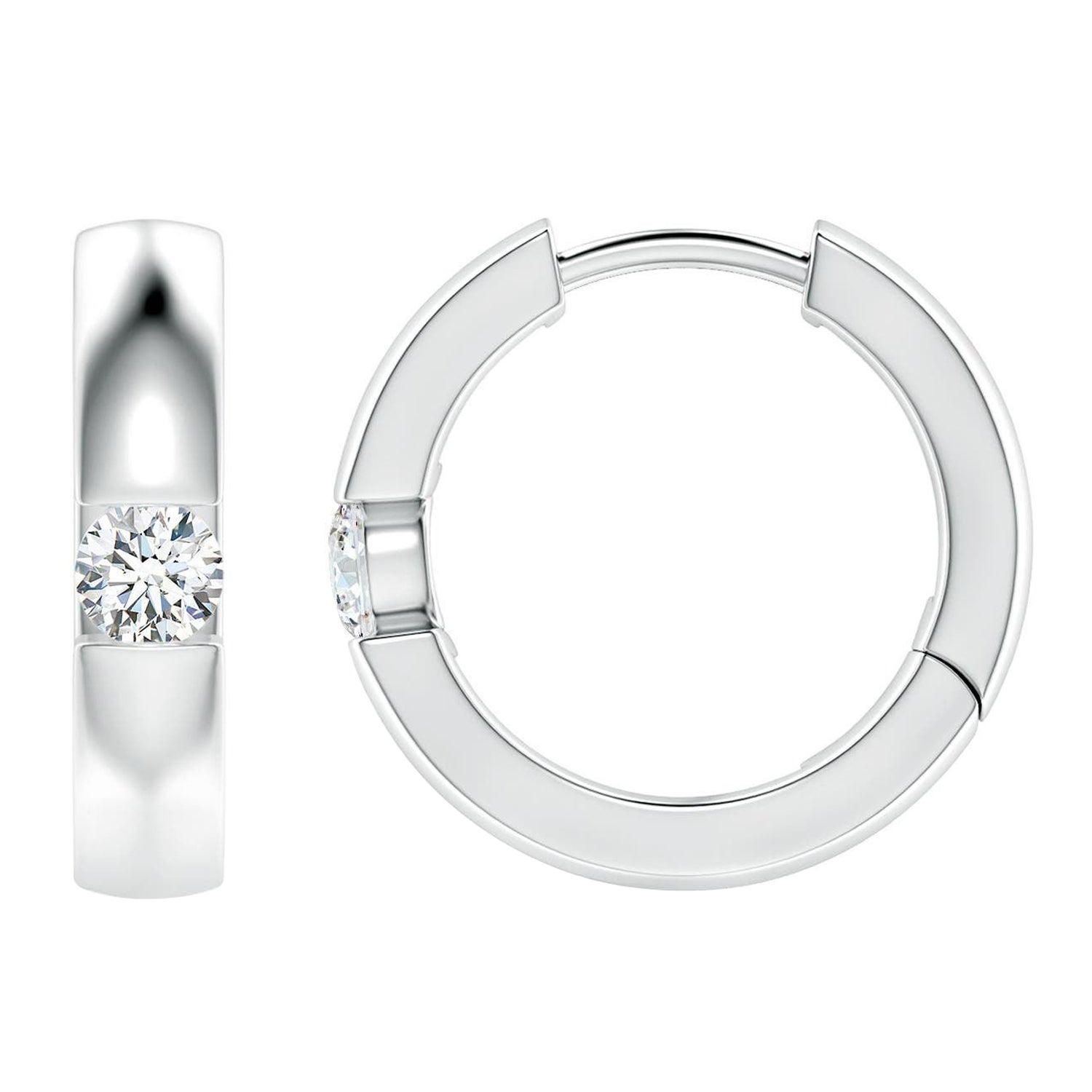 Natural Round Diamond Hoop Earrings in 14K White Gold (Size-3mm, Color-G) For Sale