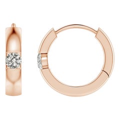 Créoles en or rose 14 carats avec diamants ronds naturels (taille 2 mm, couleur K)