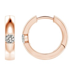 Créoles en or rose 14 carats avec diamants ronds naturels (taille 3 mm, couleur K)