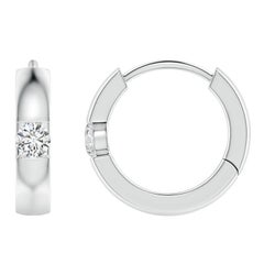 Natural Round Diamond Hoop Earrings in 14K White Gold (Size-2mm, Color-H)