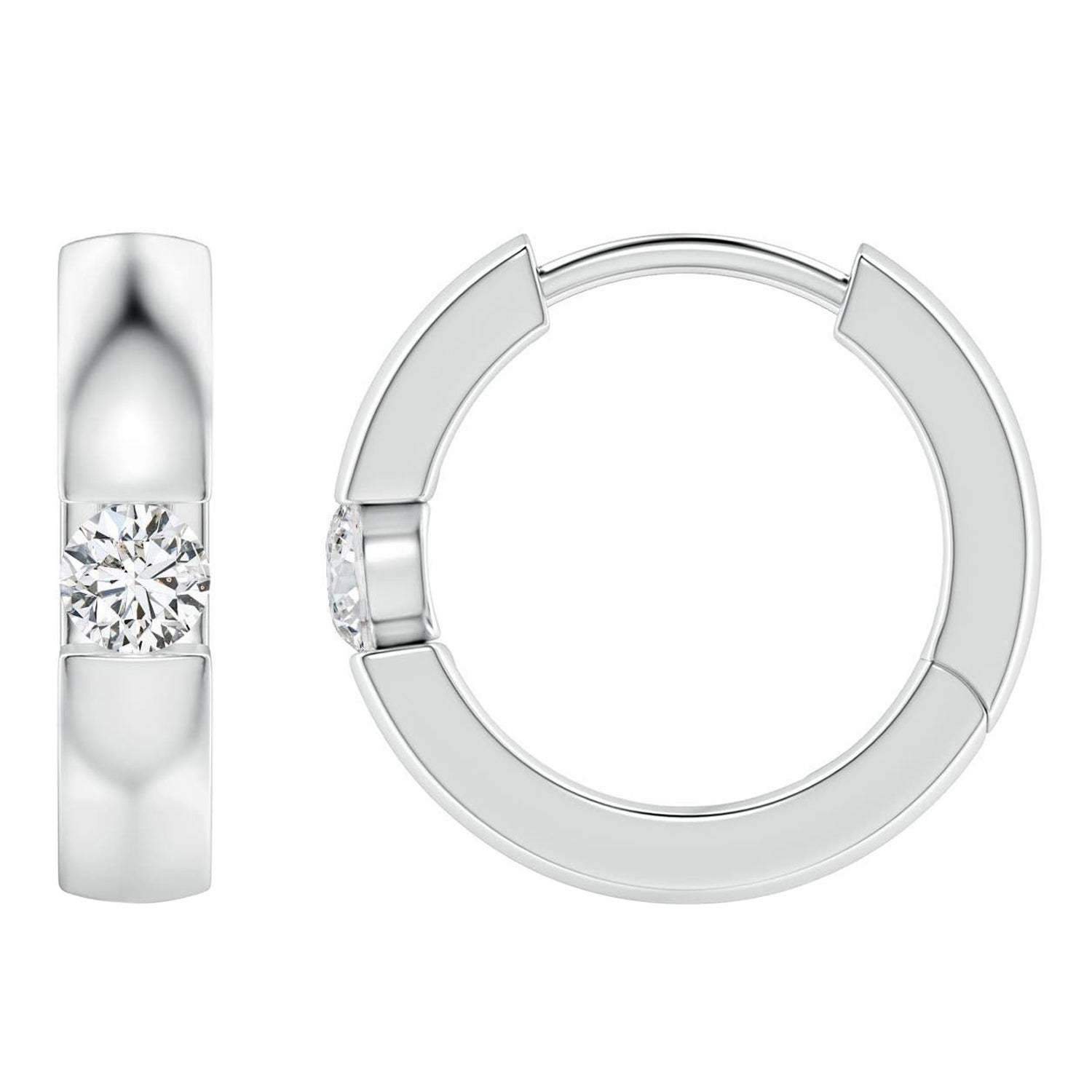 Natural Round Diamond Hoop Earrings in 14K White Gold (Size-2.5mm, Color-H)