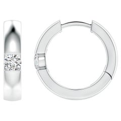 Natural Round Diamond Hoop Earrings in 14K White Gold (Size-3mm, Color-H)