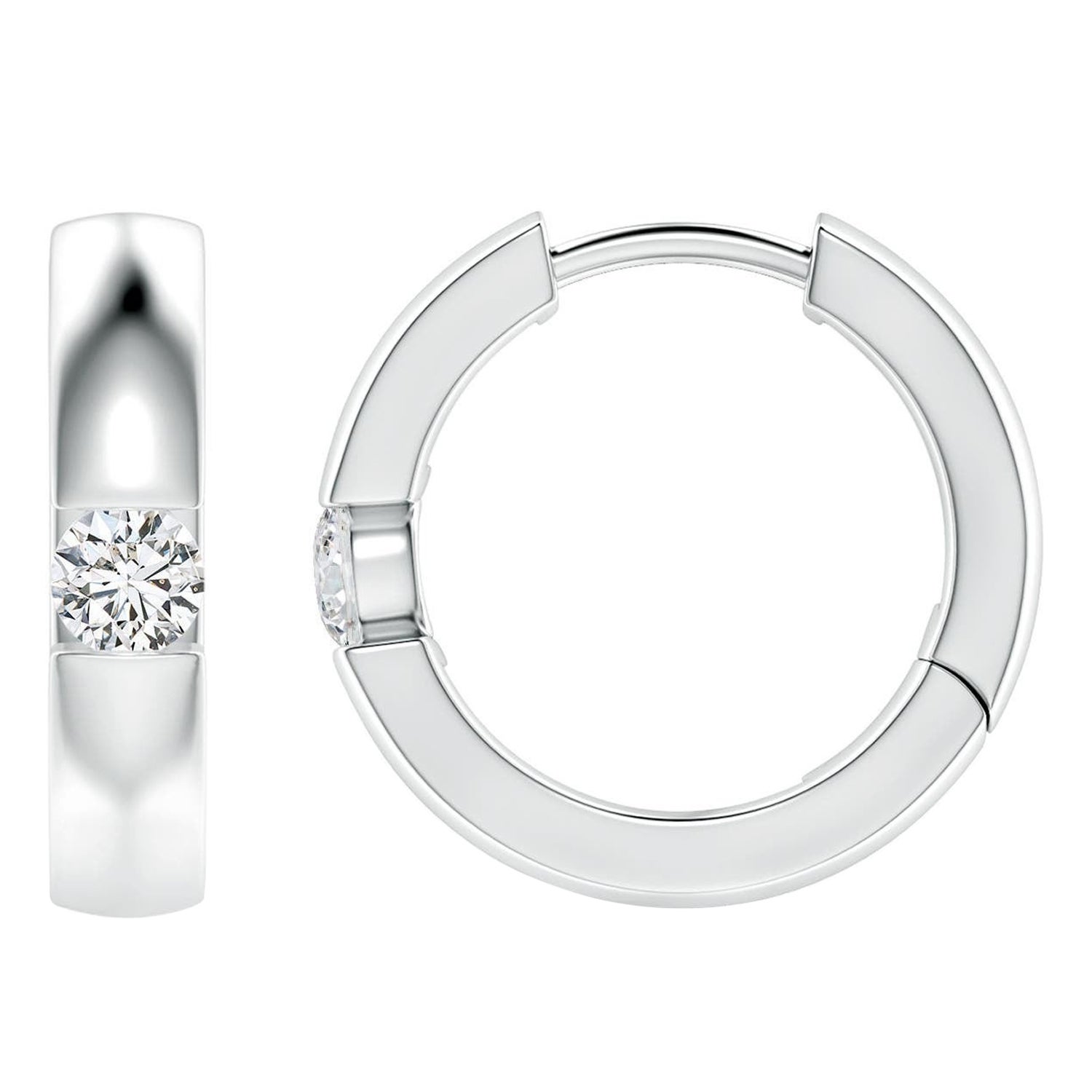 Natural Round Diamond Hoop Earrings in 14K White Gold (Size-3mm, Color-H)