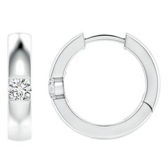 Natural Round Diamond Hoop Earrings in 14K White Gold (Size-3mm, Color-H)