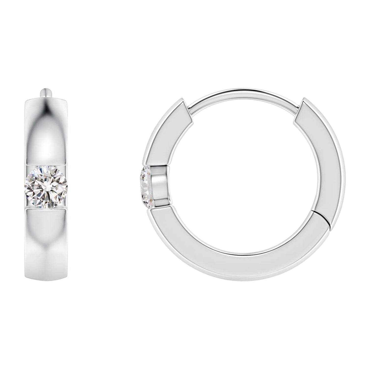 Natural Round 0.07cttw Diamond Hoop Earrings in 14K White Gold (Color-I-J) For Sale