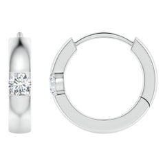 Boucles d'oreilles créoles en platine avec diamants ronds naturels de 2 mm, couleur G