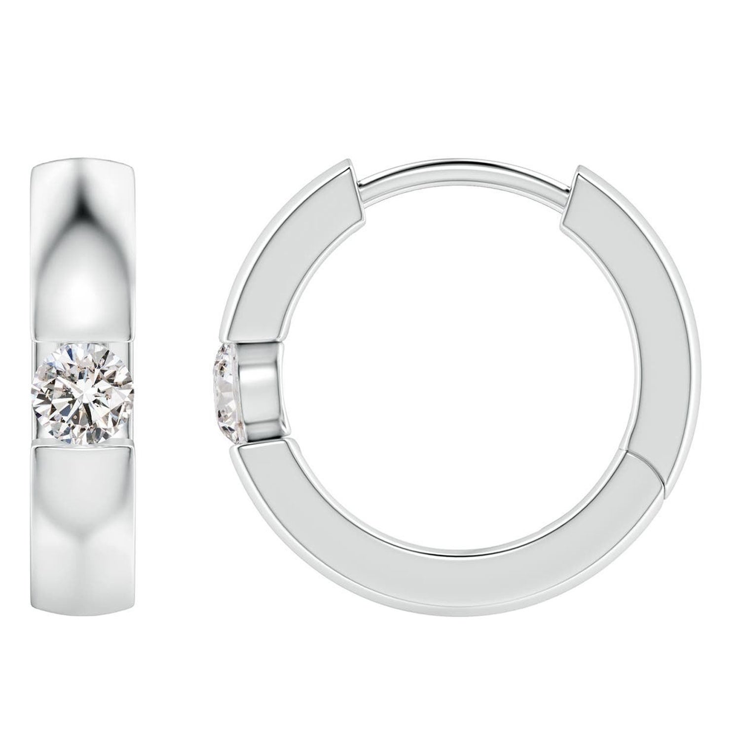 Natural Round 0.13cttw Diamond Hoop Earrings in 14K White Gold (Color-I-J) For Sale