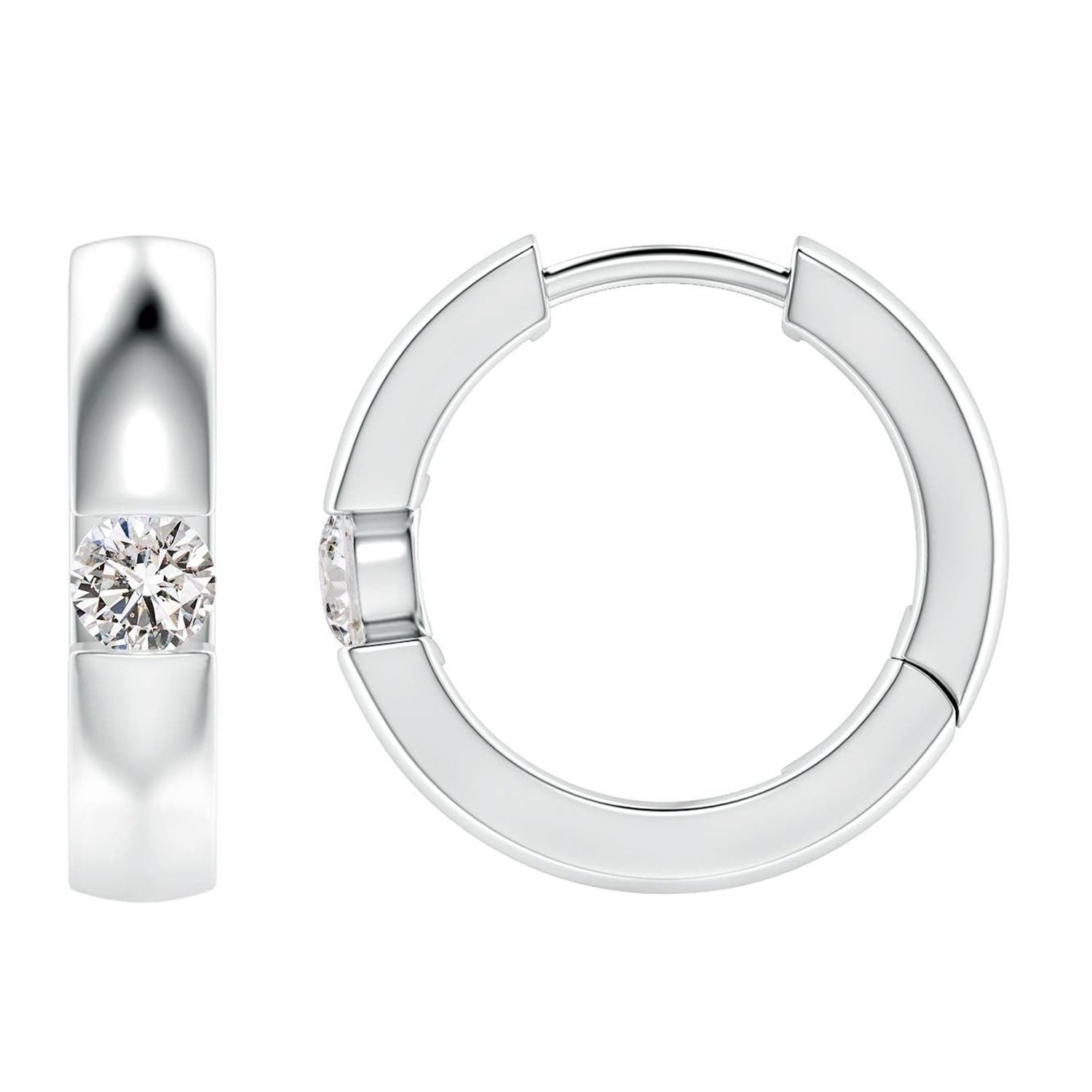 ANGARA Natural Round 0.2cttw Diamond Hoop Earrings in 14K White Gold (Color-I-J) For Sale