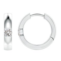 Pendientes de aro de diamantes redondos naturales ANGARA de 0,2 ctw en oro blanco de 14 quilates (color I-J)
