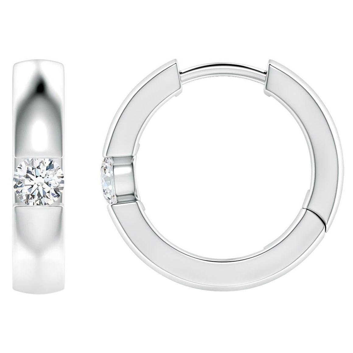 Natural Round Diamond Hoop Earrings in Platinum (Size-3mm, Color-G) For Sale