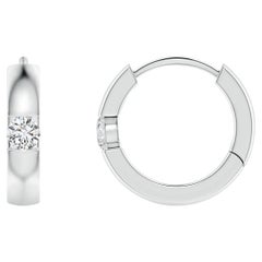 Boucles d'oreilles créoles en platine avec diamants ronds naturels de 2 mm, couleur H
