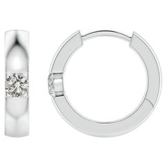 Natural Round Diamond Hoop Earrings in 14K White Gold (Size-2.5mm, Color-K)