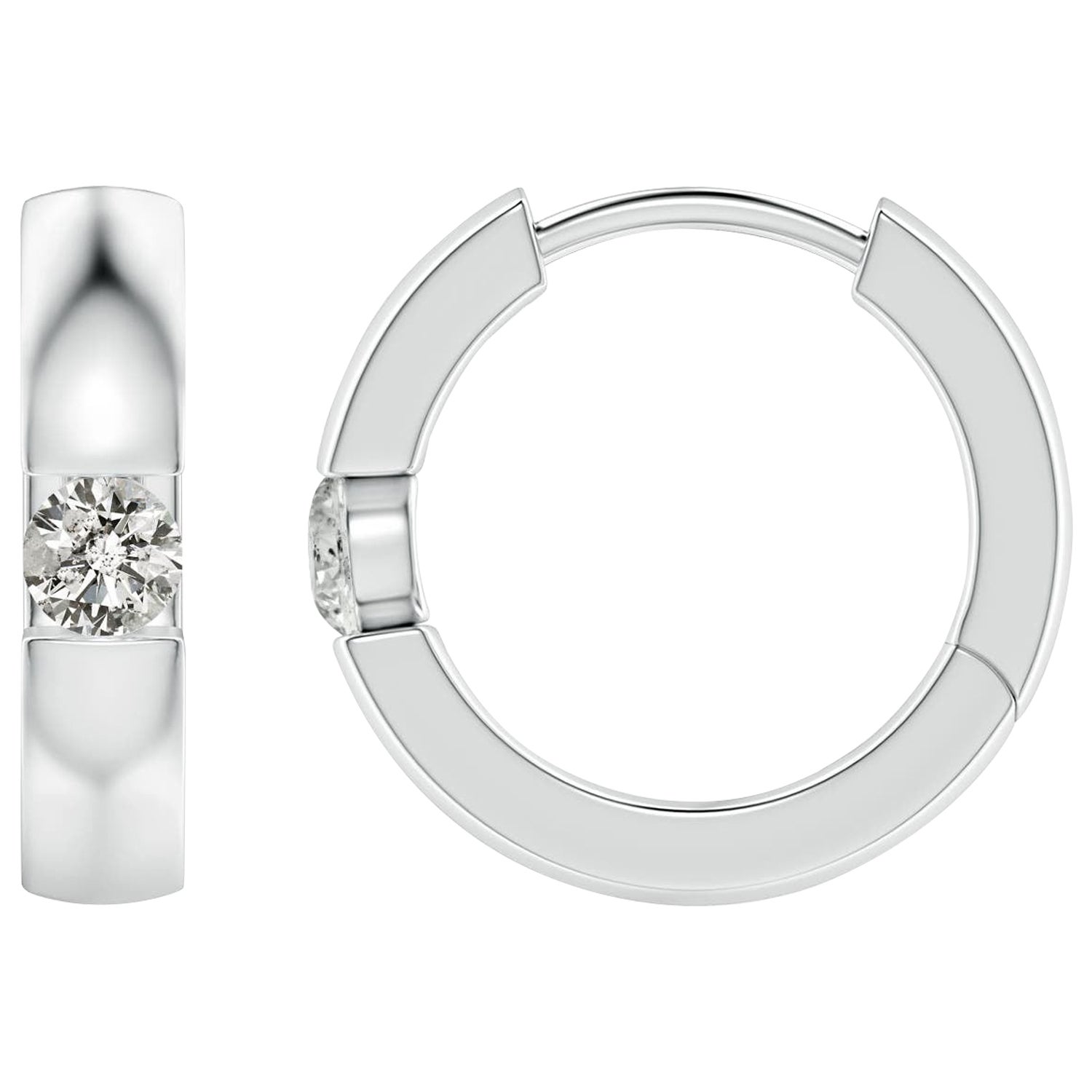 Natural Round Diamond Hoop Earrings in 14K White Gold (Size-2.5mm, Color-K)