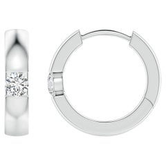 Boucles d'oreilles créoles en platine avec diamant rond naturel de 2.5 mm, couleur H