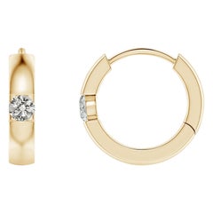 Natural Round Diamond Hoop Earrings in 14K Yellow Gold (Size-2mm, Color-K)