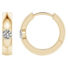 Natural Round Diamond Hoop Earrings in 14K Yellow Gold (Size-2.5mm, Color-K)