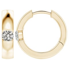 Natürliche runde 0,35 Karat Diamant-Creolen aus 14K Gelbgold (Farbe-K)