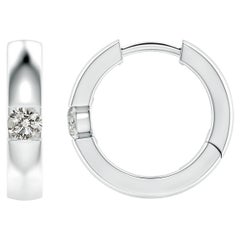 Natural Round Diamond Hoop Earrings in 14K White Gold (Size-3mm, Color-K)