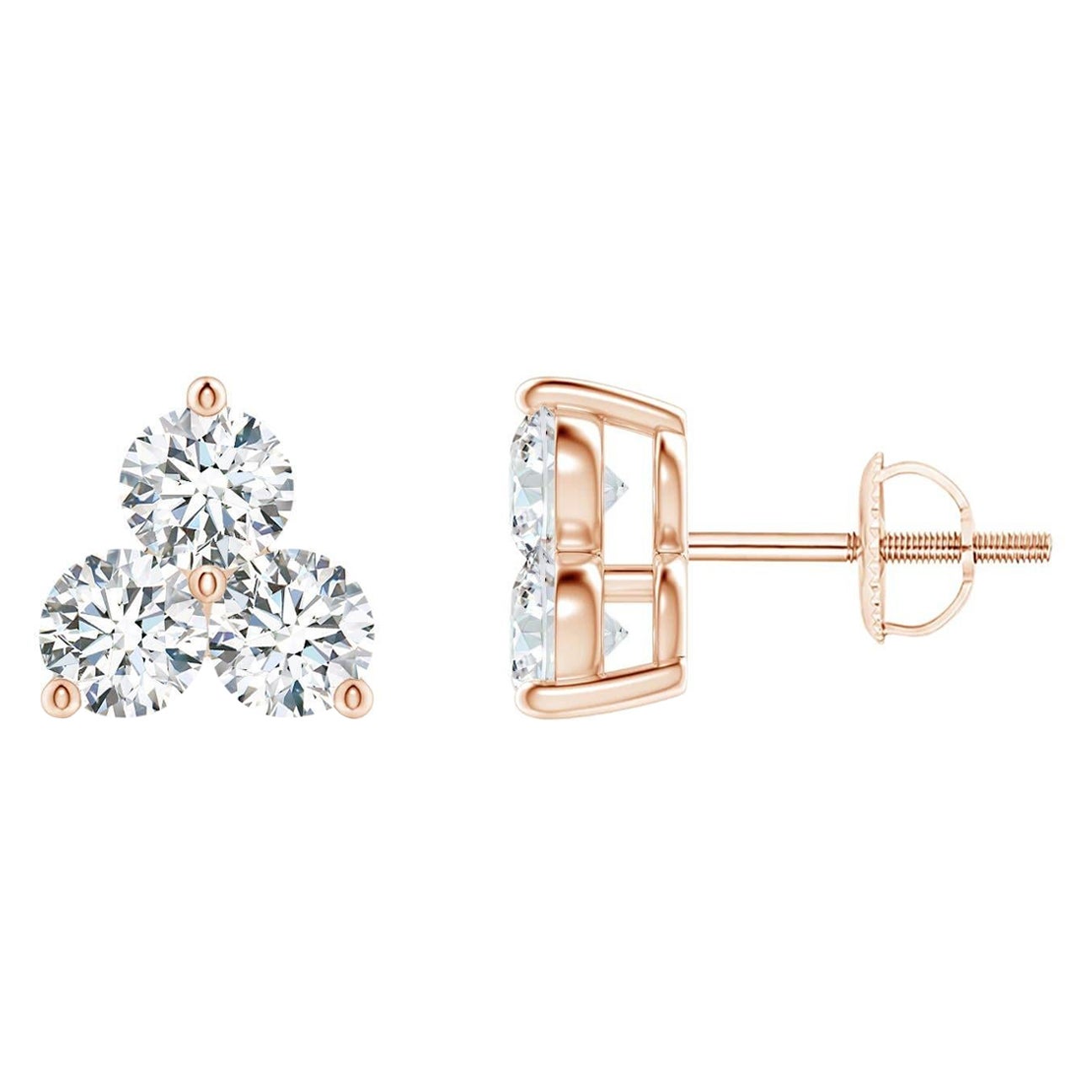 Natural Diamond Stud Earrings in 14K Rose Gold (Size-3.2mm  Color-G) For Sale