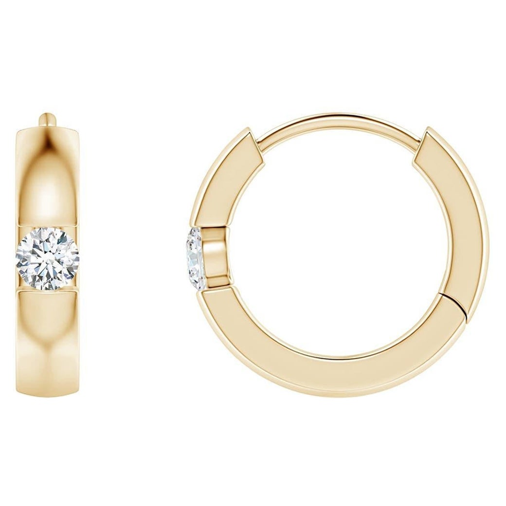 Natural Round Diamond Hoop Earrings in 14K Yellow Gold (Size-2mm, Color-G)