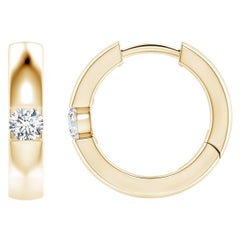 Natural Round Diamond Hoop Earrings in 14K Yellow Gold (Size-3mm, Color-G)