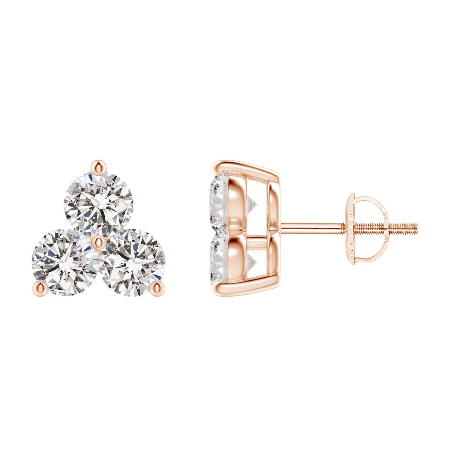 Natural Diamond Stud Earrings in 14K Rose Gold (1cttw  Color-I-J  Clarity-I1I2)