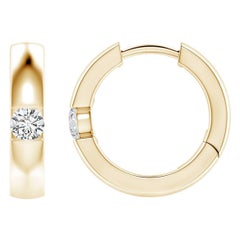 Natural Round Diamond Hoop Earrings in 14K Yellow Gold (Size-3mm, Color-H)