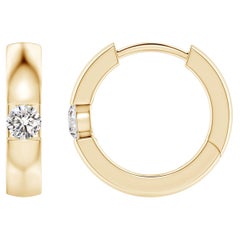 Pendientes de aro de diamante redondo natural en oro amarillo de 14 quilates (Tamaño-2,5 mm, Color-I-J)