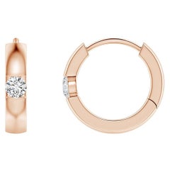 Natural Round Diamond Hoop Earrings in 14K Rose Gold (Size-2mm, Color-H)