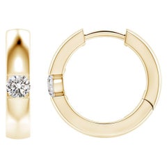 Natural Round Diamond Hoop Earrings in 14K Yellow Gold (Size-3mm, Color-I-J)