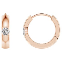 Natural Round Diamond Hoop Earrings in 14K Rose Gold (Size-2mm, Color-I-J)