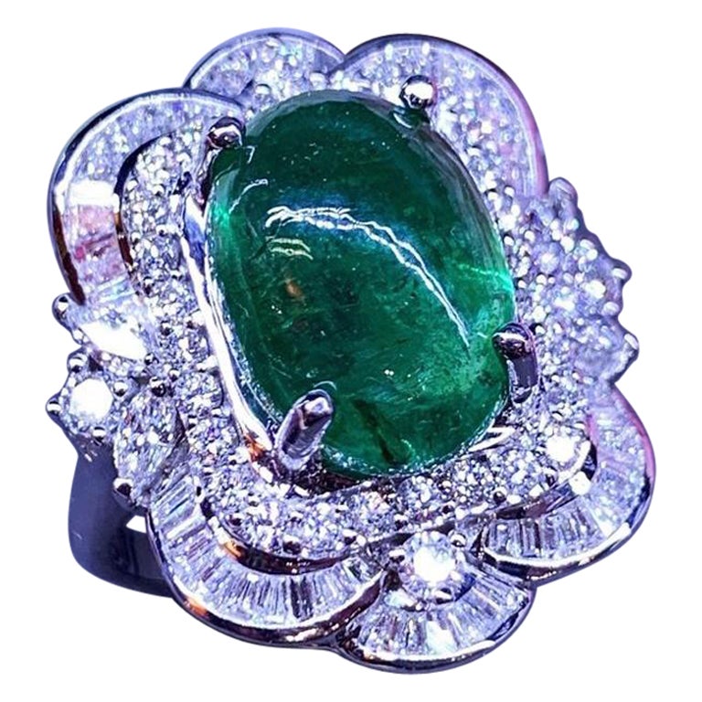 AIG Certified 8.78 Ct Zambian Emerald 2.15 Ct Diamonds 18K Gold Ring