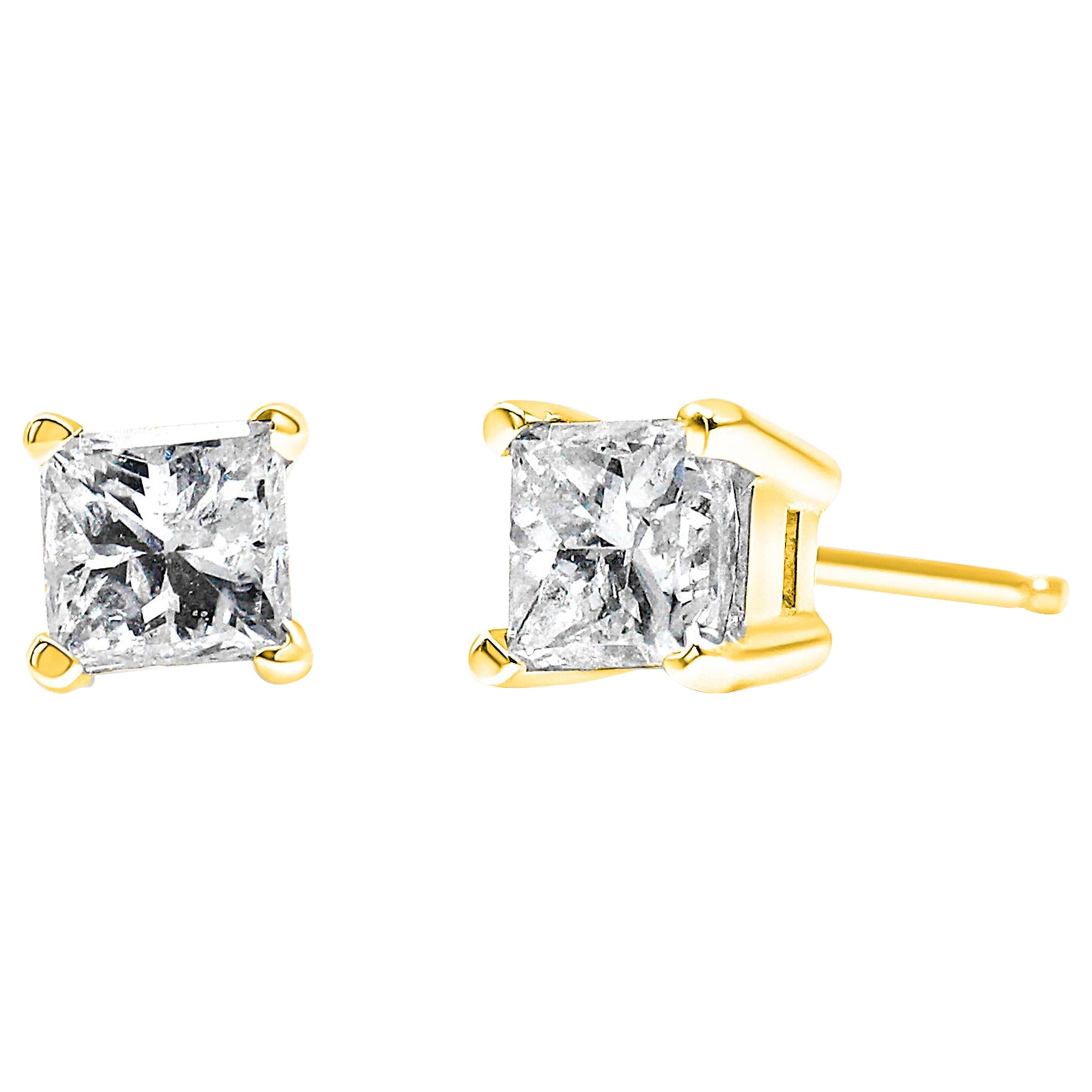 14K Yellow Gold Clarity Enhanced 1/2 Carat Diamond Certified Stud Earrings For Sale