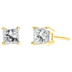 Clous d'oreilles certifiés en or jaune 14 carats avec diamants de 1/2 carat