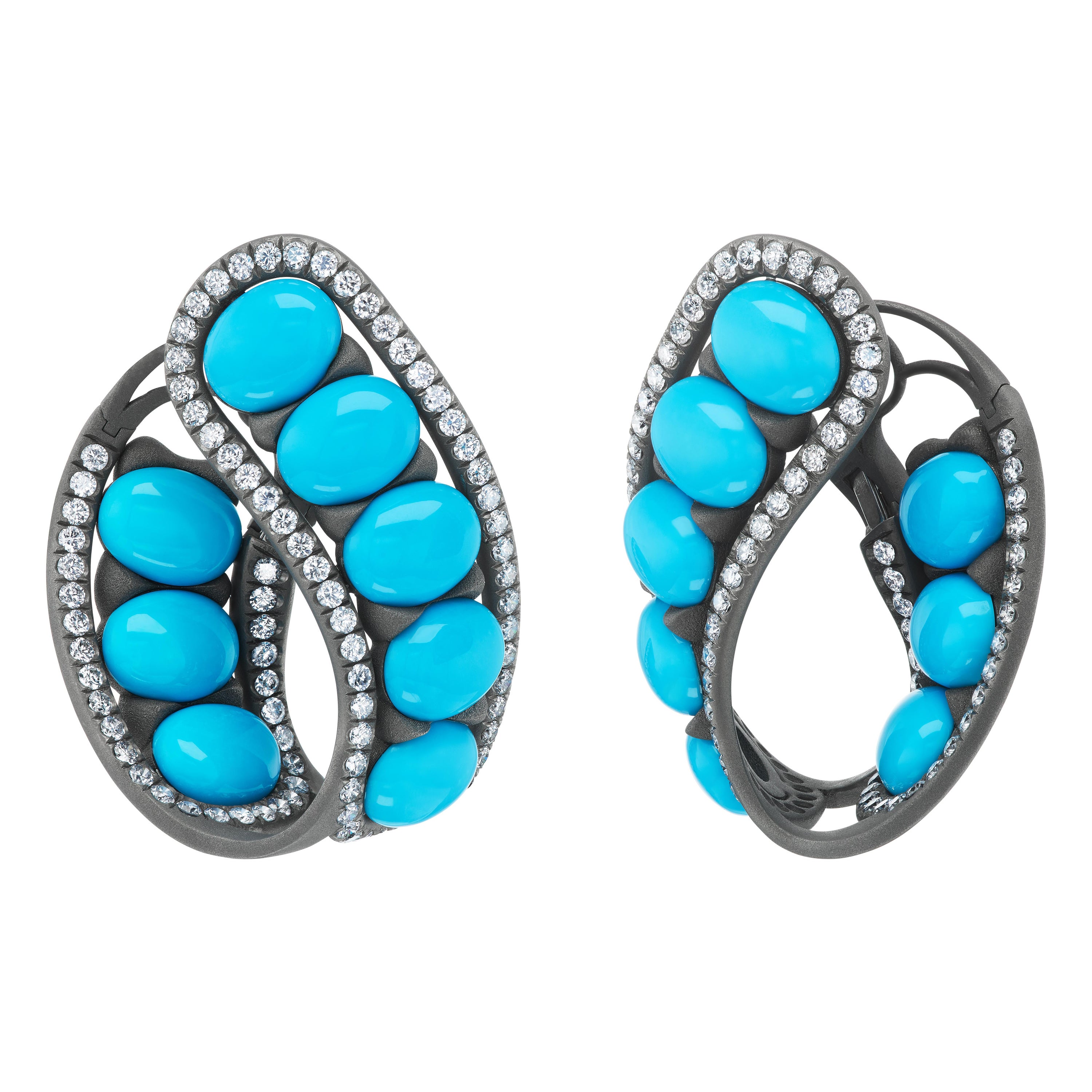 Michael Kanners Titanium Turquoise and Diamond Earrings For Sale