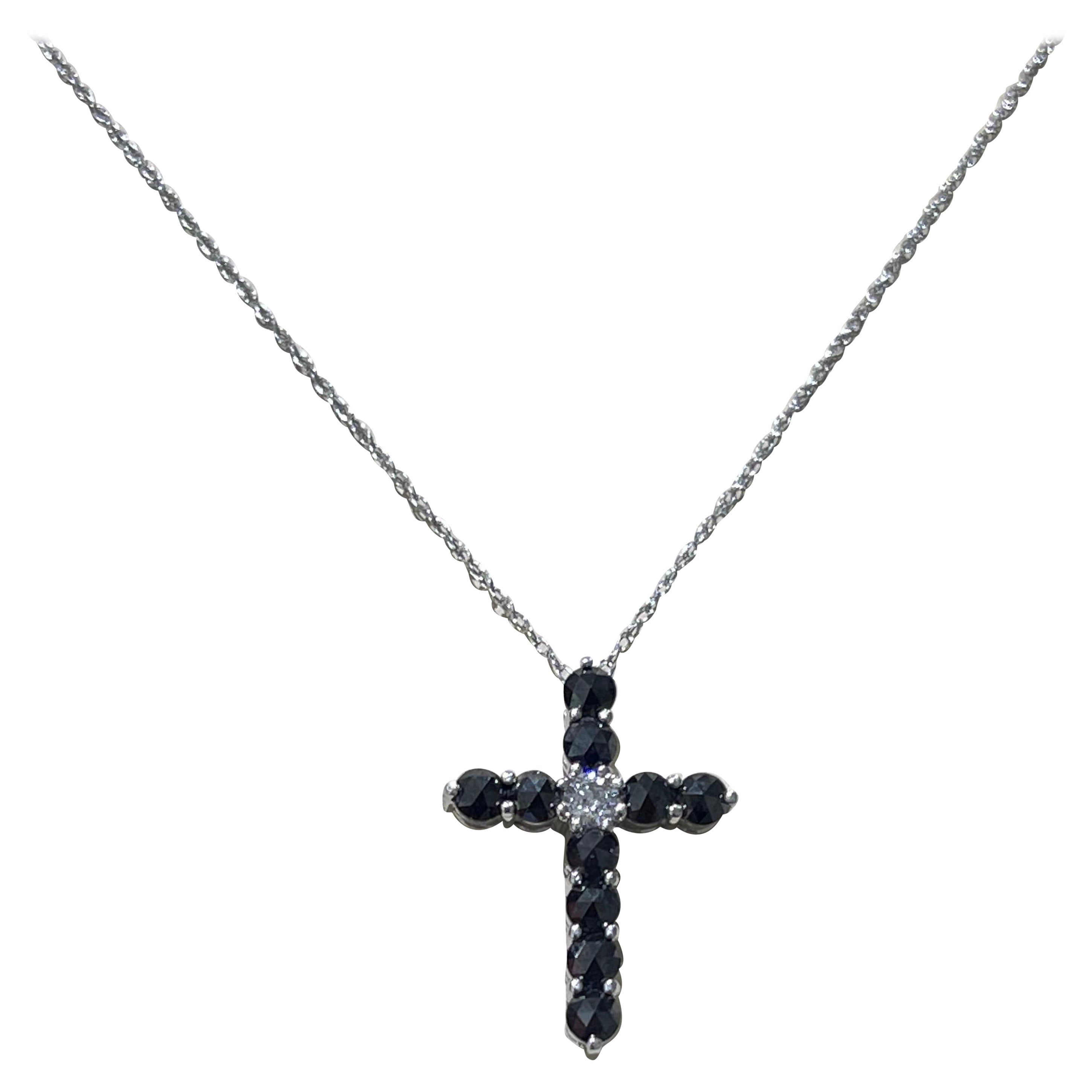 Diamond Cross Necklace In 18k White Gold  For Sale
