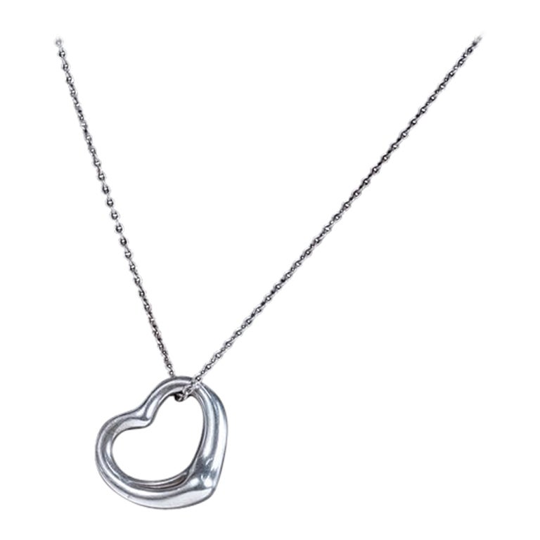 Estate Tiffany & Co Elsa Peretti Large Open Heart Sterling Silver Necklace For Sale