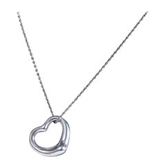 Estate Tiffany & Co Elsa Peretti Large Open Heart Sterling Silver Necklace