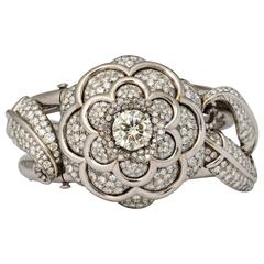 Vintage Spectacular Platinum and Gold Pave Diamond Flower Bracelet