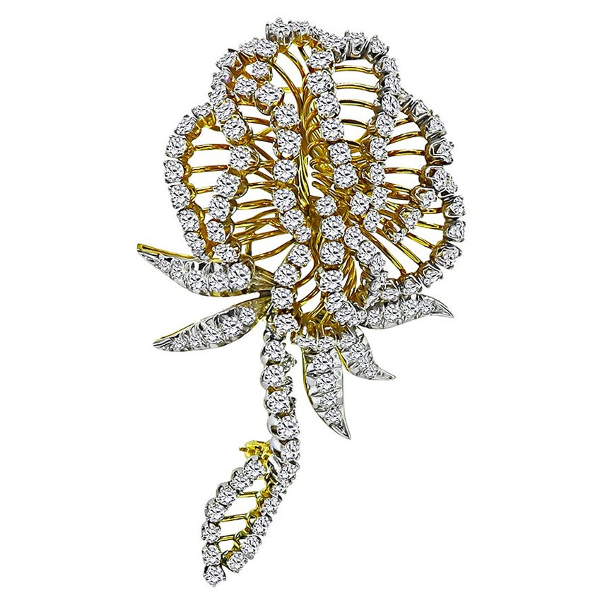 11.00ct Diamond Gold Flower Pin For Sale