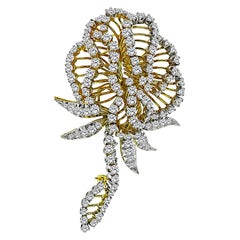 Vintage 11.00ct Diamond Gold Flower Pin