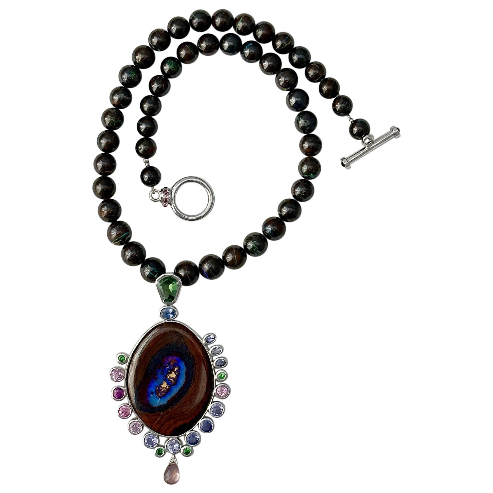 An Australian Boulder Opal Necklace & Pendant set with Tourmaline, Tanzanite For Sale