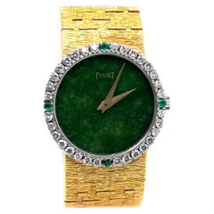 Antique Gold Piaget Depose Natural Diamond Bezel and Rare Jade Dial Circa 1970