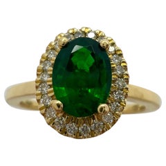 GIA Certified Deep Green Emerald And Diamond 18k Yellow Gold Cluster Halo Ring